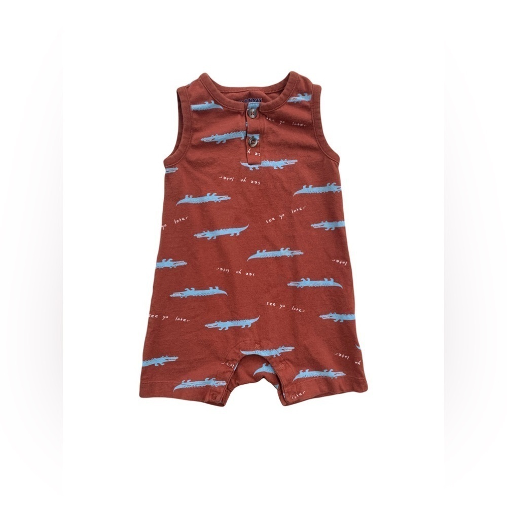 Old Navy Size 18-24 Months Alligator Print Henley Shortall Romper
